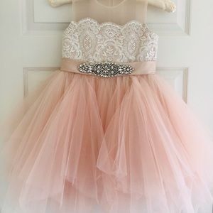 BEAUTIFUL Pink Formal Party Holiday Fancy Tulle Tutu Lace Crystal Dress 7